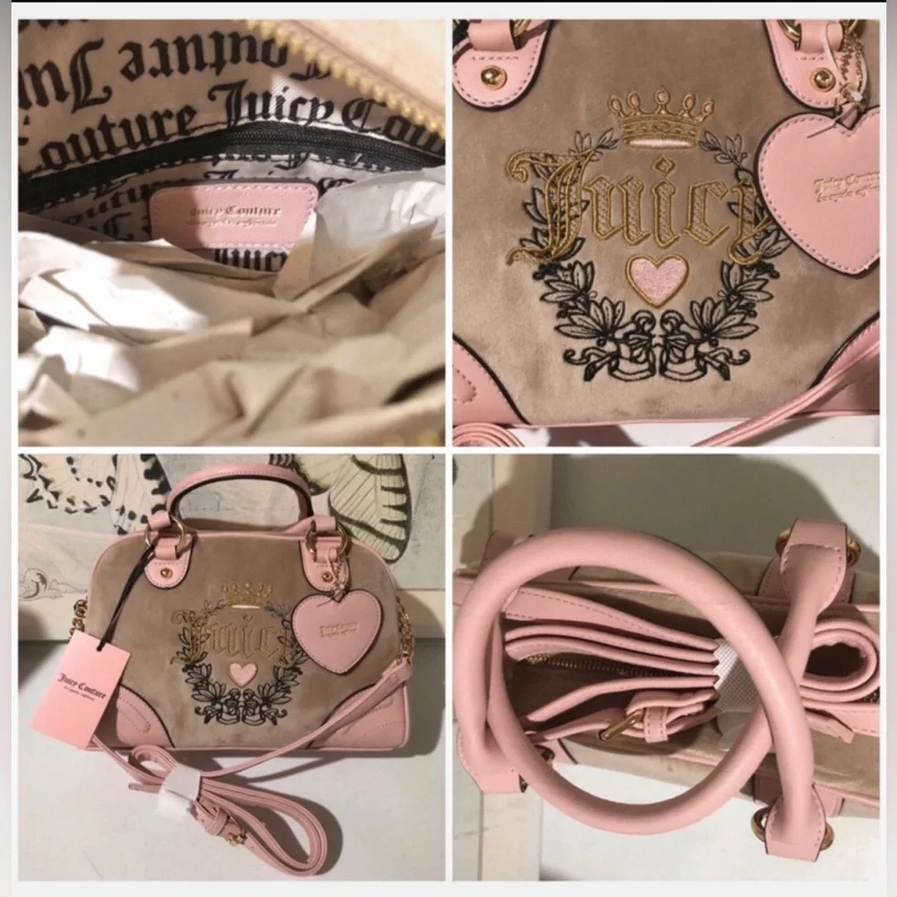 Y2K Juicy Couture Heritage Bowler Velour Bag Pink Gold Hardware NWT Top Handle